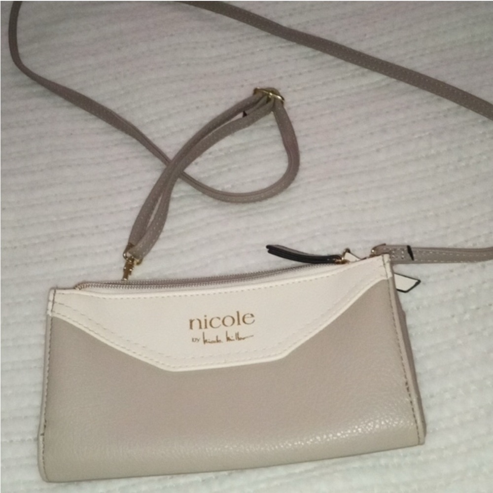 Nicole Miller Tan Crossbody Bag with Gold Hardware